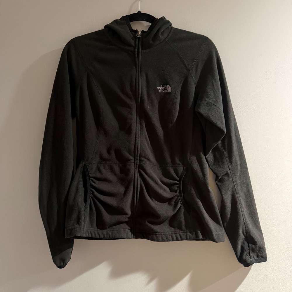 The North Face Fleece Hoodie Womens Medium Black Excellent Ruched Thumbhole